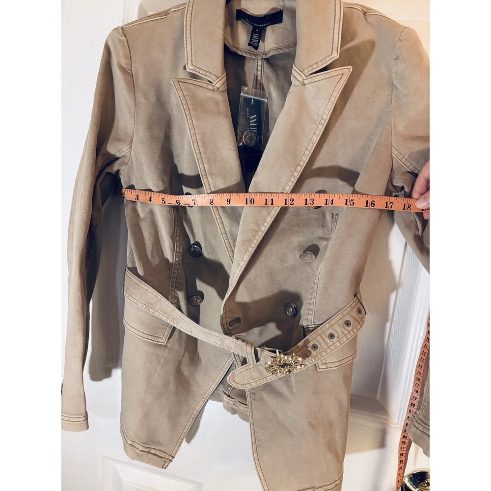 White House Black Market Belted Studio Blazer Beige 4 Mid-Length Pockets - Picture 5 of 11